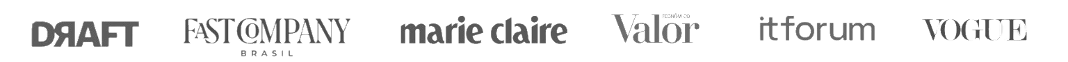 Logos de mídia: Draft, Fast Company, Marie Claire, Valor, IT Forum, Vogue